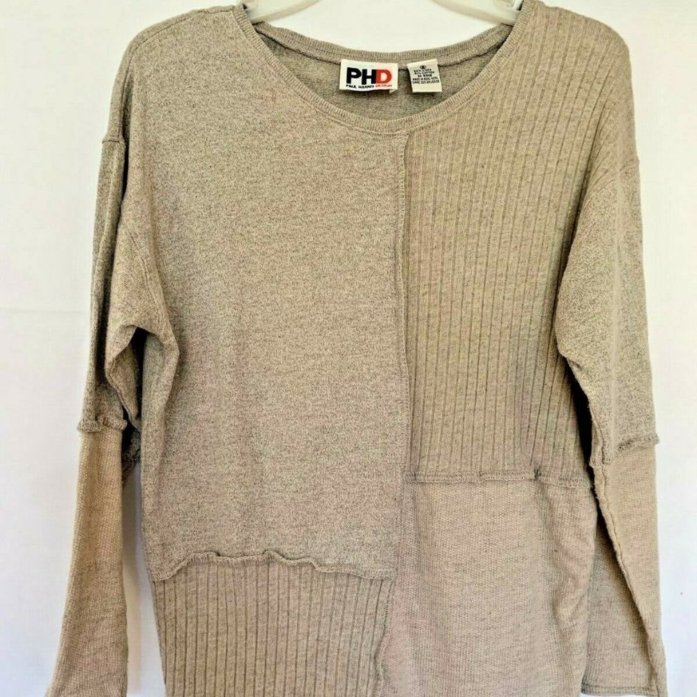 PHD Paul Harris Design ~ Women's Tan Crew Neck Linen/Cotton Blend Sweater Long S